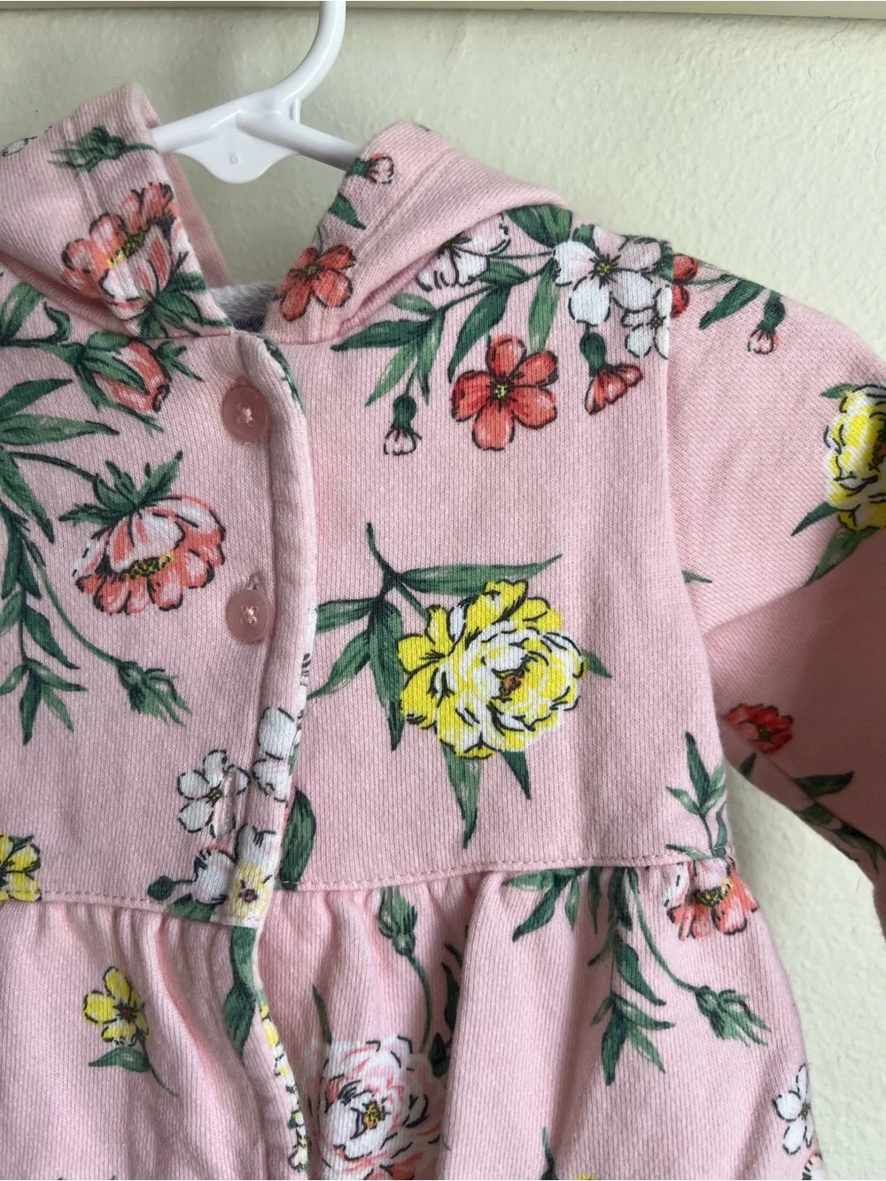 Carter's Pink Floral Hooded Jacket with Yellow & Green Accents